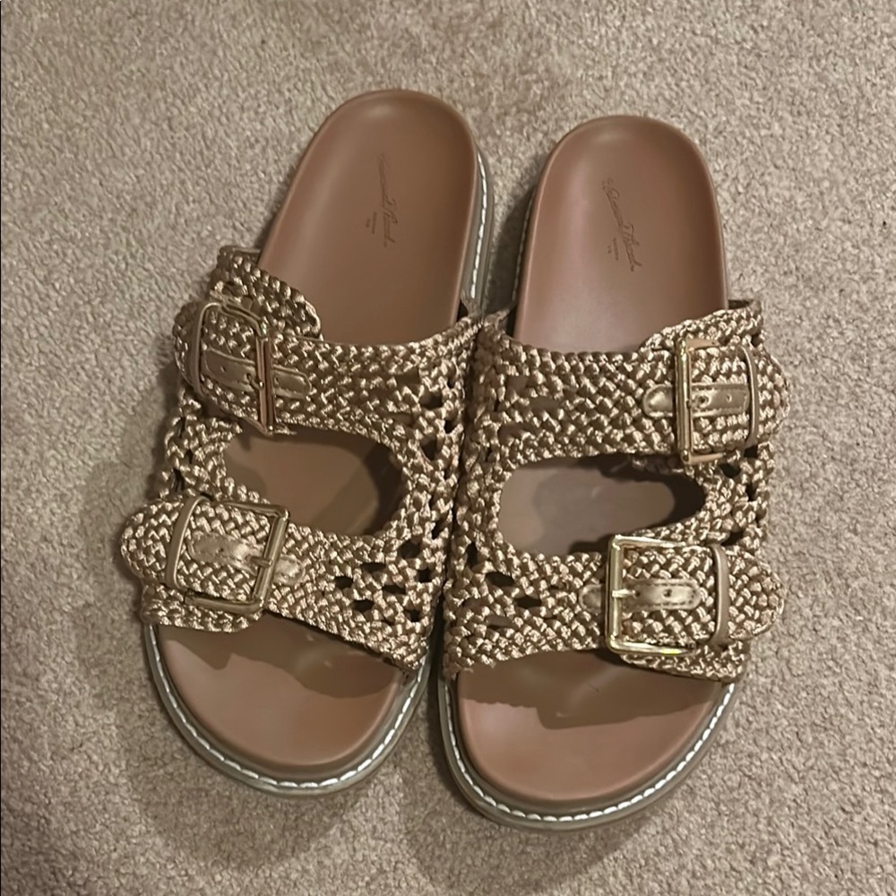 Universal Thread Gold Woven Slide Sandals with Buckles